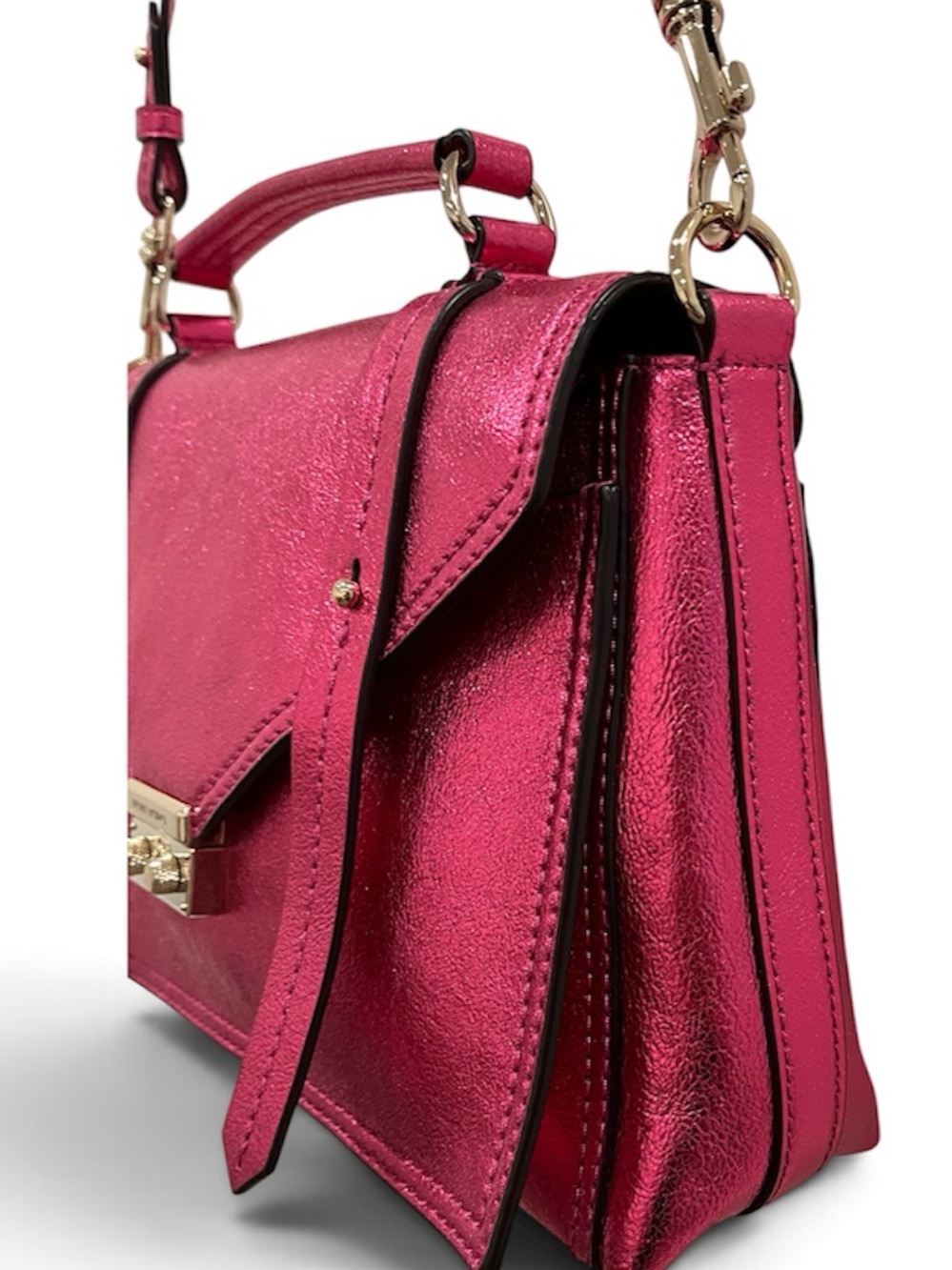 Henri Bendel Cambria Metallic Lipstick Pink Leather Satchel/Crossbody NWT - Picture 13 of 16